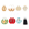 FIBLOOM 8 Pairs 8 Style Alloy & Raffia & Wood & Polyester Dangle Stud Earrings for Women EJEW-FI0002-76-1