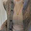 Adjustable Wood Teardrop Tassel Alloy Chain Lariat Necklaces for Women WGF9A15-04-2