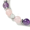 Natural Rose Quartz & Amethyst & Brass Heart Braided Bead Bracelet BJEW-JB09703-03-2