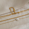 304 Stainless Steel Double Layer Necklaces with White Round Faux Pearl Pendants for Women KQ2558-4