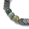 Natural Mixed Gemstone Round & Synthetic Hematite Arrow & Alloy Heart Beaded Stretch Bracelet for Women BJEW-JB09374-4