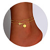 Brass Sideways Cross Link Anklets with Flat Round Initial Charms FS-WG12DAA-03-1