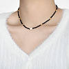 Natural Black Spinel Faceted Rondelle and Freshwater Pearl Beaded Necklaces AF5401-4