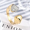 Brass Micro Pave Clear Cubic Zirconia Open Cuff Rings for Women RJEW-R011-03G-03-1