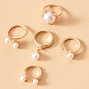 Zinc Alloy & Plastic Imitation Pearl Round Beads Finger Rings Sets WG9DC8A-01-4