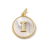 Brass Pave Natural Shell Flat Round with Letter Charms KK-Z115-13G-I-1