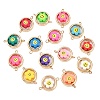 CCB Plastic Frame with Polymer Clay Smiling Face Flower Beads Flat Round Links Connector Charms KK-D103-10B-G-1
