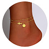Brass Sideways Cross Link Anklets with Flat Round Initial Charms FS-WG12DAA-18-1