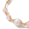 Natural Rose Quartz Round Beaded Cuff Bangle BJEW-JB10113-02-3