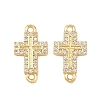Cross Brass Micro Pave Clear Cubic Zirconia Connector Charms KK-P339-04G-1