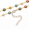 Golden Brass Flower Enamel Links Chain Necklaces X-NJEW-JN03171-01-3