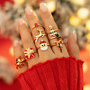 8Pcs Candy Cane/Santa Claus/Christmas Tree/Deer Alloy Enamel & Rhinestone Finger Rings Sets FS-WG280A2-02-2