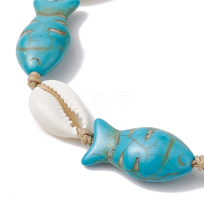 Natural Mixed Cowrie Shell with Synthetic Turquoise Beaded Anklets AJEW-AN00596-01-1