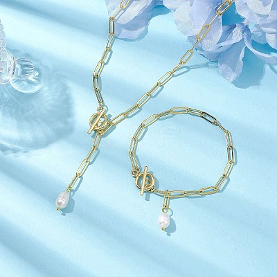 Oval Natural Cultured Freshwater Pearl Pendant Necklaces & Bracelets Jewelry Sets SJEW-JS01300-1