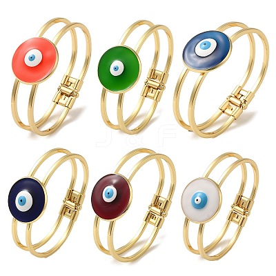 Rack Plating Brass Enamel Evil Eye Hollow Bangles for Women BJEW-H607-01G-1