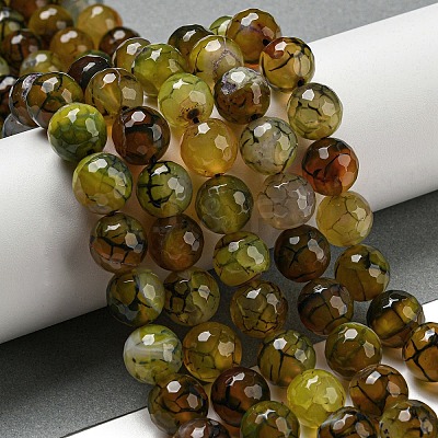 Faceted Natural Dragon Veins Agate Beads Strands G-F447-12mm-L05-1