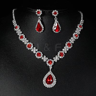 Teardrop Alloy Rhinestone Necklaces & Stud Earring Sets for Women SJEW-U001-01P-03-1