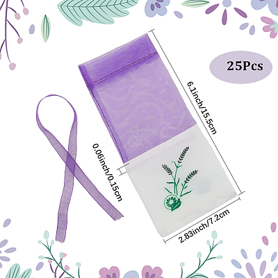 25Pcs Printed Cotton Organza Dried Flower Storage Drawstring Bags with Ribbon ABAG-SP0001-56A-1