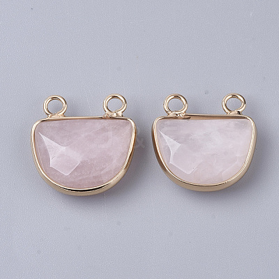 Natural Rose Quartz Semi Circle Pendants G-S359-011F-1