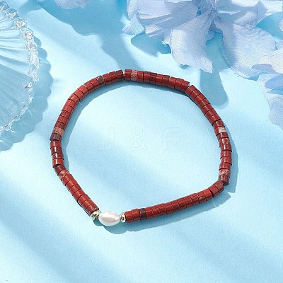 Natural Red Jasper and Pearl Beads Btacelets BJEW-JB10681-06-1