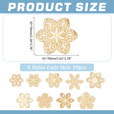 90Pcs 9 Styles Iron Filigree Joiners IFIN-PH0001-35-1