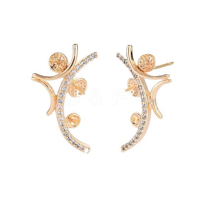 Brass Micro Pave Clear Cubic Zirconia Stud Earring Findings KK-S364-134-1