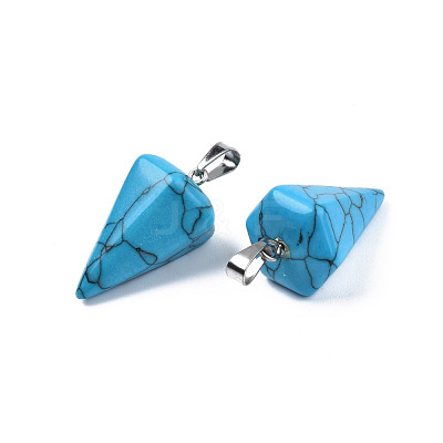 Cone/Spike/Pendulum Dyed Synthetical Blue Turquoise Stone Pendants G-R278-77-1