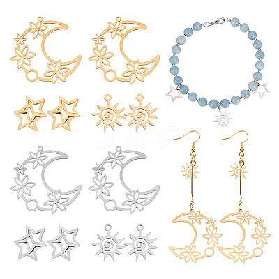 12Pcs 6 Style 201 Stainless Steel Pendants STAS-CA0001-82-1