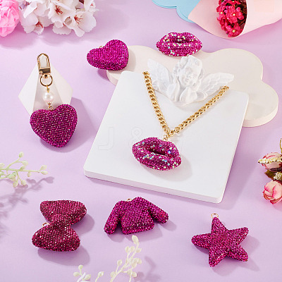 5Pcs 5 Styles Handmade Polymer Clay Glass Rhinestone Big Pendants RB-BT0001-04-1