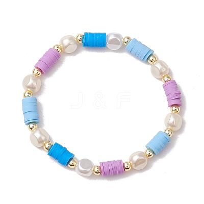 4Pcs 4 Colors Flat Round Polymer Clay Beads Stretch Bracelets for Women BJEW-JB11647-1