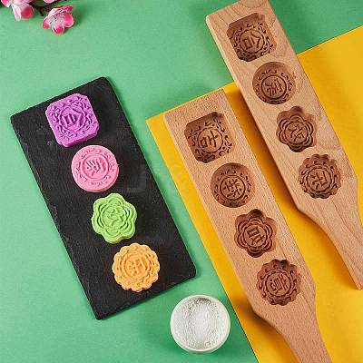 Flat Round & Square & Flower Wooden Press Mooncake Molds BAKE-SZ0001-02-1