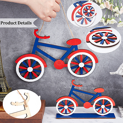 2Pcs 2 Style Independence Day Bicycle Boxwood Home Display Decorations & Pendant Ornaments DIY-GA0004-87-1
