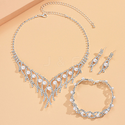 Horse Eye Alloy Crystal Rhinestone & Plastic Pearl Chain Necklaces & Stud Earrings & Bracelets Sets  FS-WG3003B-01-1