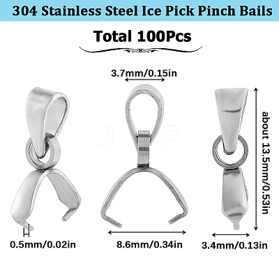 100Pcs 304 Stainless Steel Ice Pick Pinch Bails STAS-SC0005-60-1