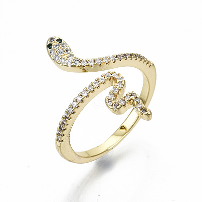 Brass Micro Pave Clear Cubic Zirconia Cuff Rings RJEW-S045-046G-NR-1