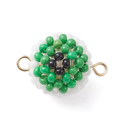 Halloween Glass Peal & Glass Seed Beaded Round Eye Links Connector Charms PALLOY-MZ00948-01-1