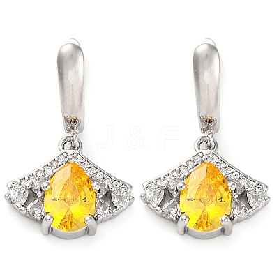 Brass Pave Cubic Zirconia Ginkgo Leaf Hoop Earrings for Women EJEW-I304-30P-1