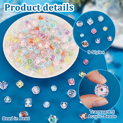 180pcs 9 styles Transparent Acrylic Beads OACR-PH0004-30-1