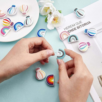20Pcs Silicone Beads Rainbow Silicone Beads Bulk Hot Air Balloon Silicone Loose Spacer Beads Charm Color Silicone Bead Kit for Necklace Bracelet Keychain DIY Crafts Making JX321A-1