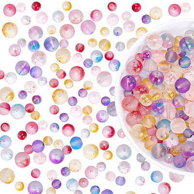 450Pcs 5 Colors Frosted Spray Painted Glass Beads Strands GLAA-PH0001-53-1