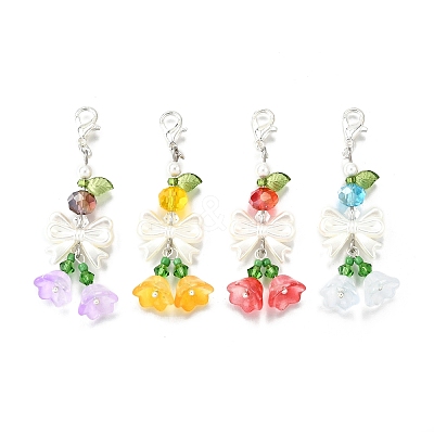 4Pcs Glass & ABS Imitation Pearl Pendant Decoration HJEW-TA00352-1