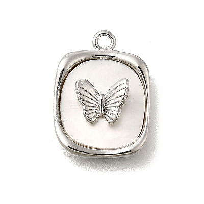Brass Pave Natural White Shell Pendants KK-U061-07P-1