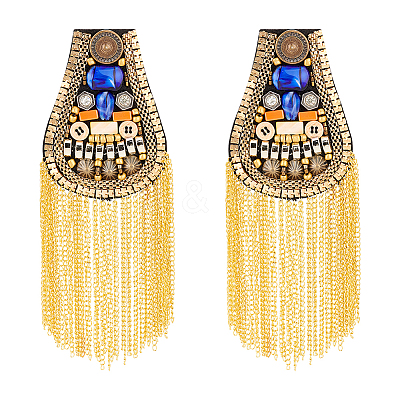 2pcs Iron with Rhinestone Tassel Epaulettes FIND-FG0002-07-1