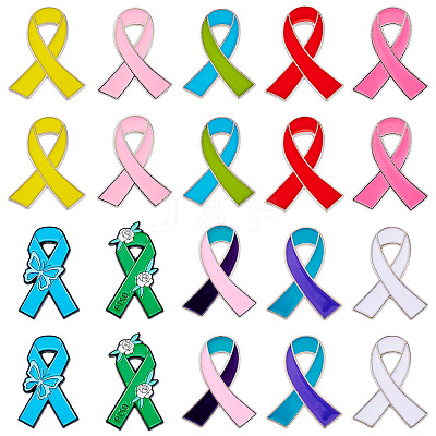 20Pcs 10 Styles Awareness Ribbon Enamel Pin JEWB-TA0001-39-1