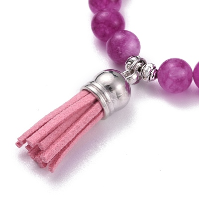 Dyed Natural Chalcedony Round Beads Stretch Bracelets Set for Girl Women BJEW-JB07058-1