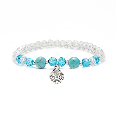 6Pcs 6 Style Synthetic Turquoise & Glass Beaded Stretch Bracelets Set BJEW-JB08995-1