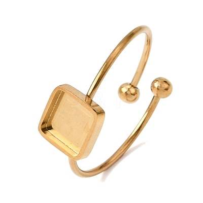 Square 304 Stainless Steel Open Cuff Bangle Makings with Bezel Tray SA-CBABF3F-04G-06-1