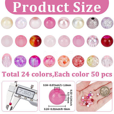 DIY 1200Pcs Crackle Glass & Acrylic Round Beads Findings Kits DIY-PA0001-34B-1
