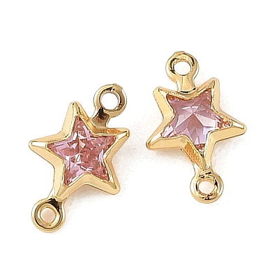 SHEGRACE Brass Pave Cubic Zirconia Star Connector Charms XGRQ2O351-441B-G-1