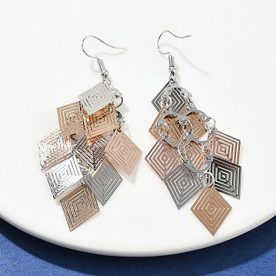 430 Stainless Steel Rhombus Dangle Earrings EJEW-A137-01P-02-1